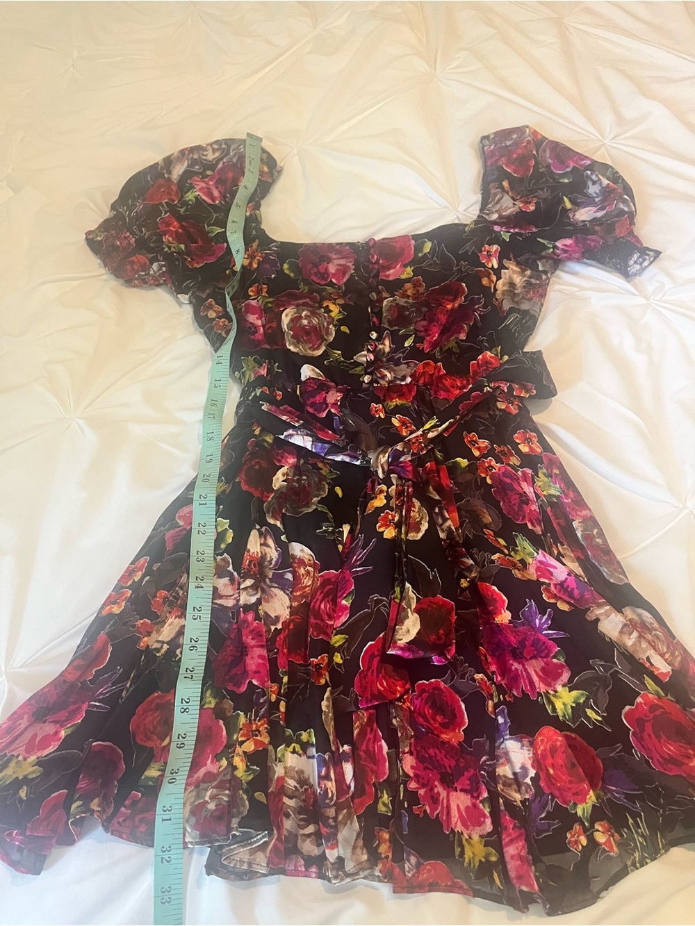 Alice + Olivia Black Mini Dress with Pink & Red Floral Print - Picture 4 of 6